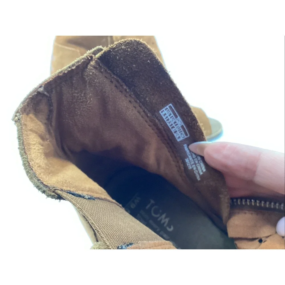 TOMS Majorca Cinnamon Brown Open Peep Toe Fringe Booties 3
